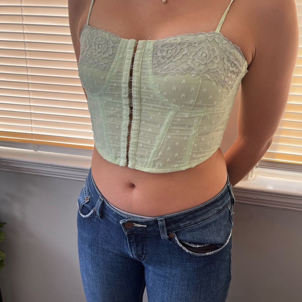 La Hearts Light Green Corset Top